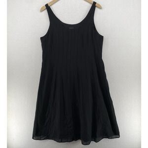 EILEEN FISHER Dress L Pintucked Cotton Voile Lined Tank Shift Sundress Black